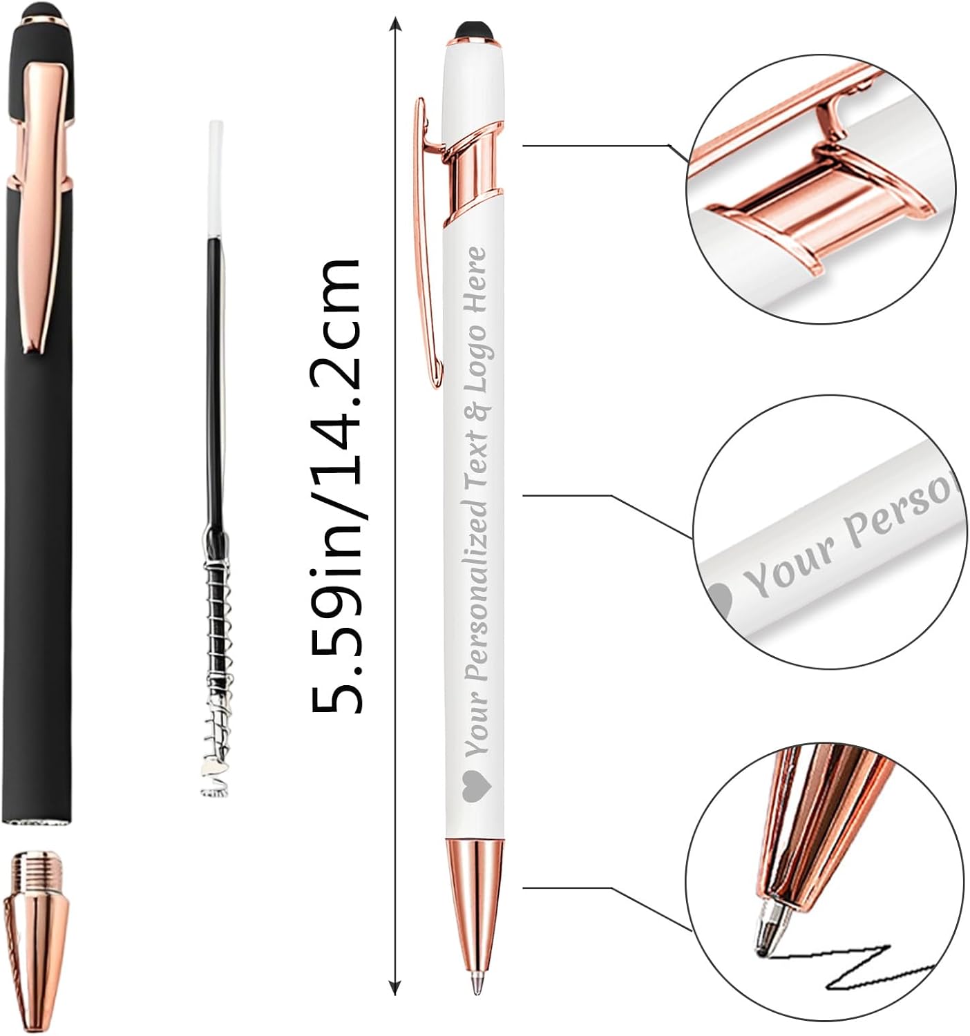 Personalized Pens with Name Logo Custom Pen Engraved with Stylus up to 500 Pcs Smooth Writing Ballpoint Pens Gift for Business Graduation,20pcs