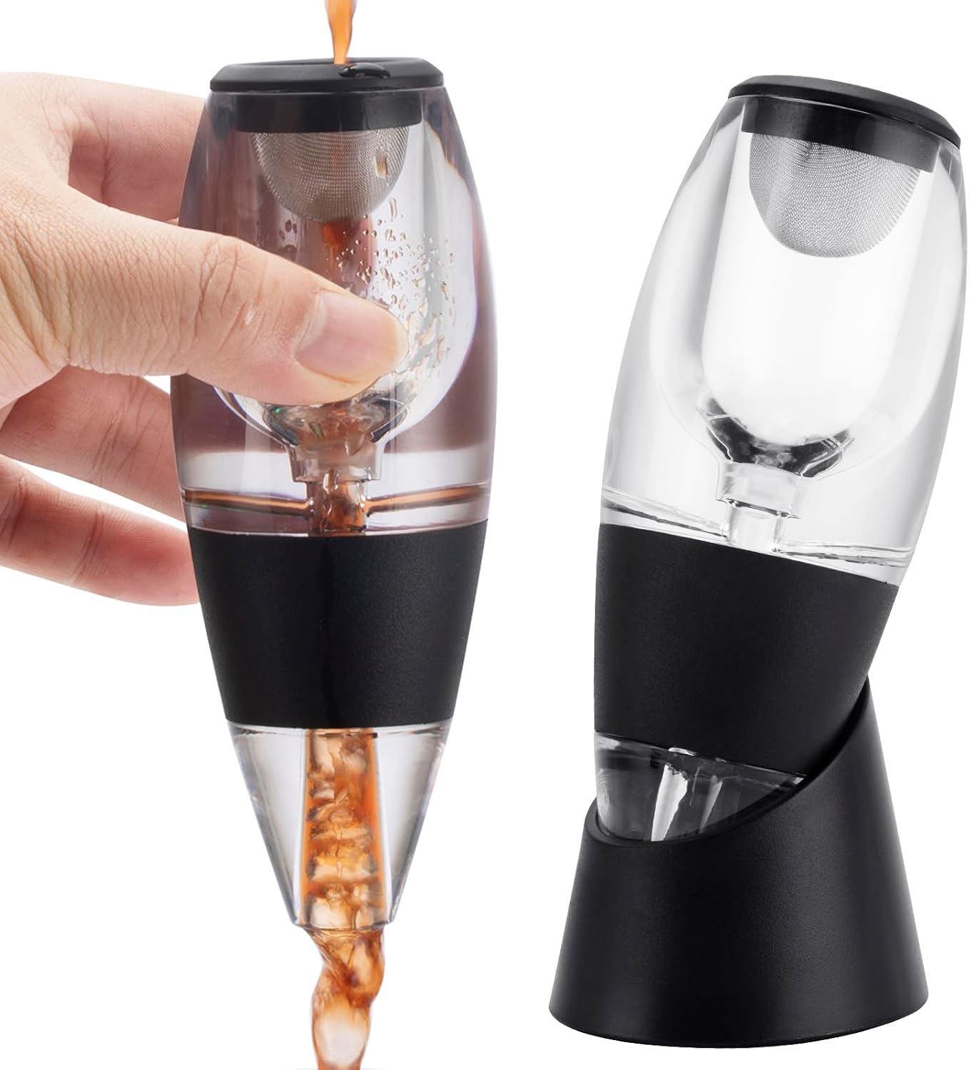 Crystal Wine Aerator Pourer and Decanter, Quick Oxidation Enhances Flavor, Ideal Gift for Wine Lovers and Sommeliers, Black with LED Light (DS-101)