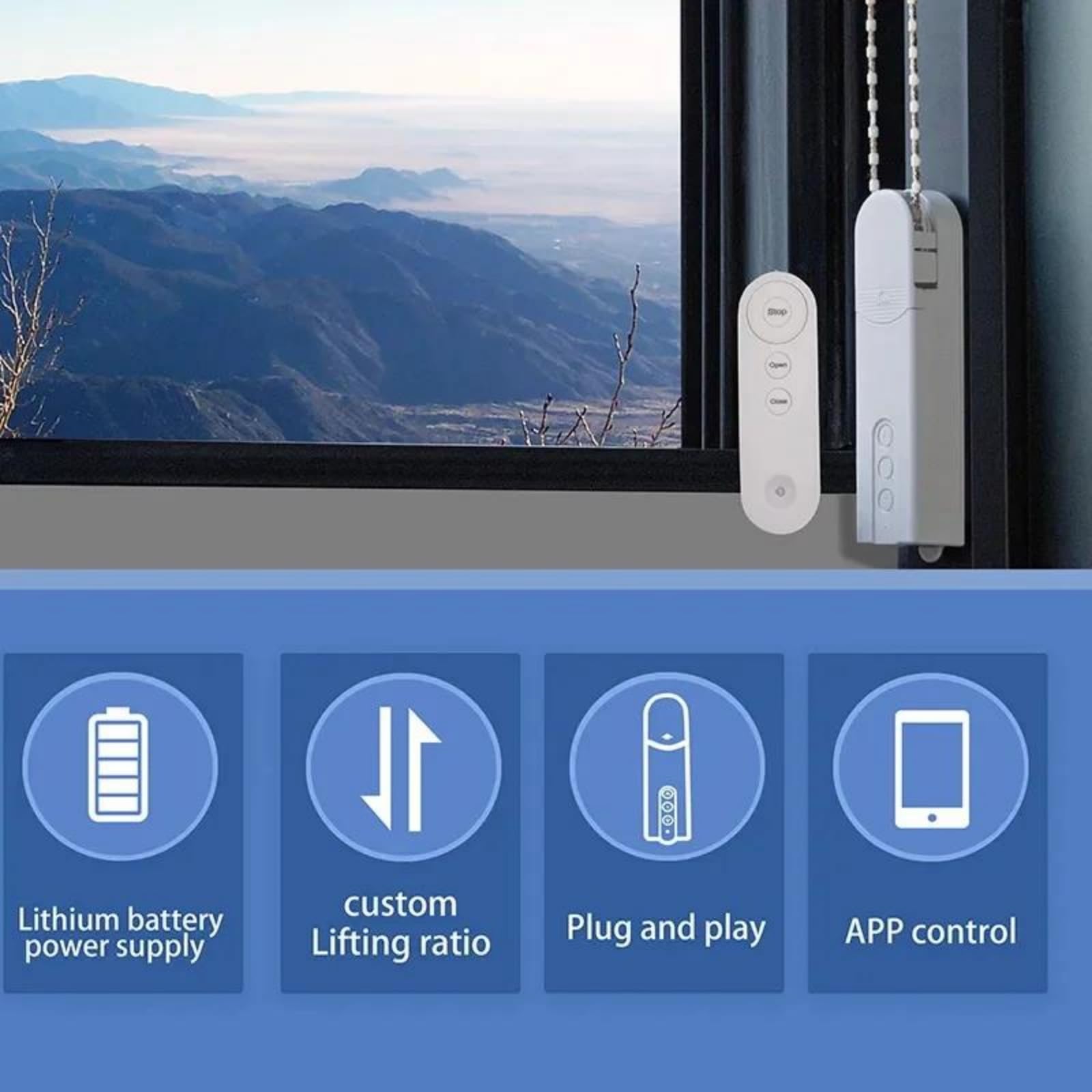 Motor para persianas TuyaSmart, Control por Voz, Mecanismo automático para persianas enrollables y Cortinas elevables, con opción de Carga Mediante Panel Solar.