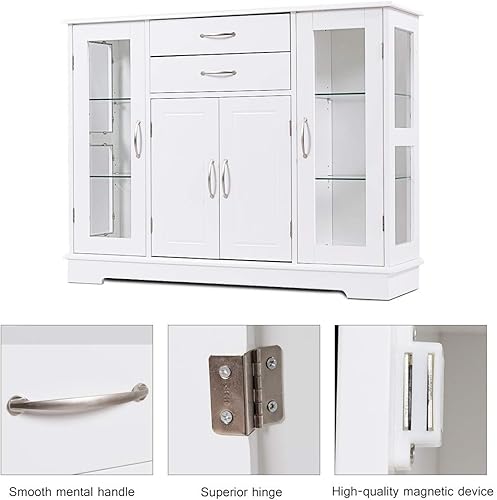 Miniatura 6 de Giantex - Aparador para servidor de buffet, armario de almacenamiento con 2 cajones, 3 gabinetes y puertas de cristal para cocina, comedor, mueble,