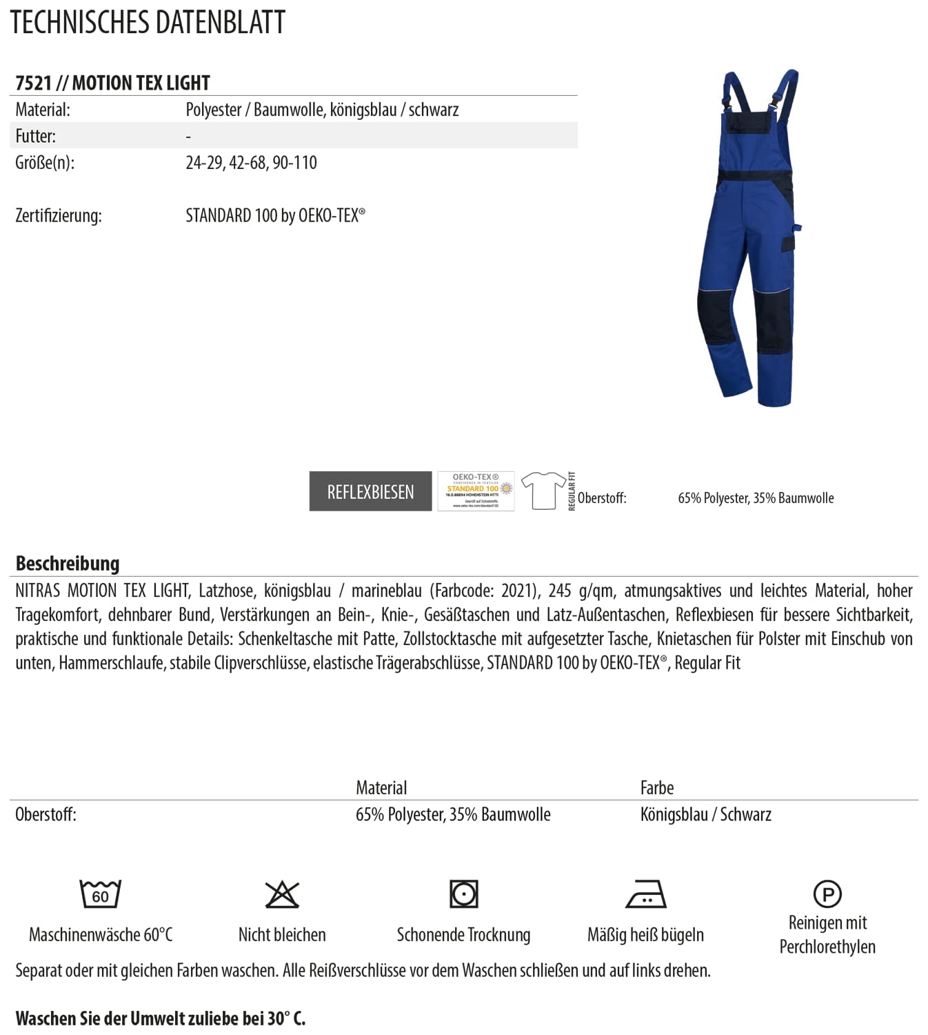 NITRAS Motion Tex Light Męskie spodnie robocze Niebieskie - Spodnie ochronne - Kombinezon na szelki - Mechanik stolarz Ogrodnictwo