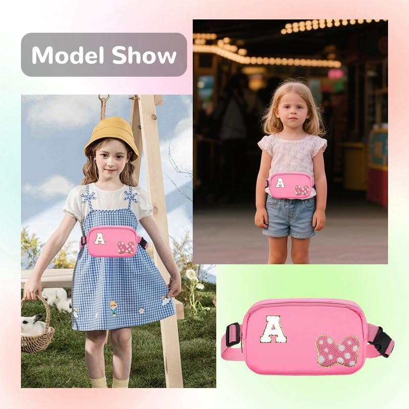 Chenille Initial Letter Bow Mouse Fanny Pack, Waterproof Park Crossbody Bag Christmas Birthday Gifts for Teen Girls Daughter Women Kids Adults Cute Belt Bag(A, Pink) - Image 5