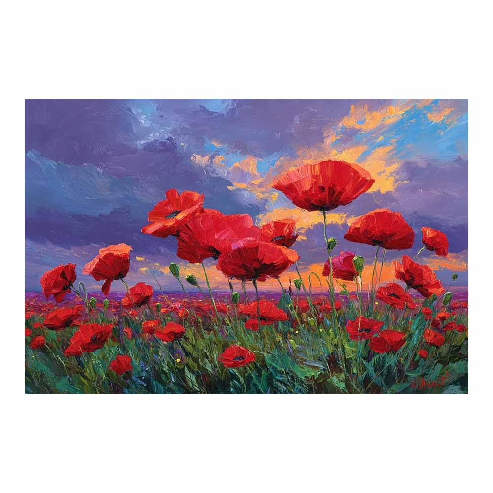 Hoqiu Multicolor Flower Posters Sunset Red Poppy Painting Modern Canvas Wall Art, Decorative Paintings, Canvas Painting Wall Art For Home Decor.(Multicolor)-80X120cm Unframed