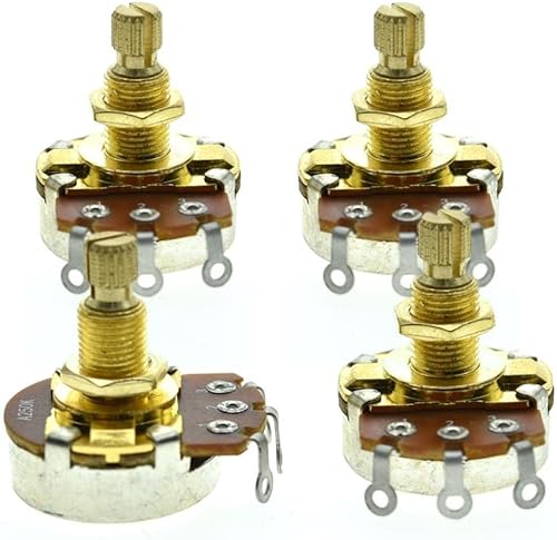 Dopro Paquete de 4 macetas métricas de bajo de 0.945in con eje de latón de 0.709in con potenciómetros cónicos lineales B25K