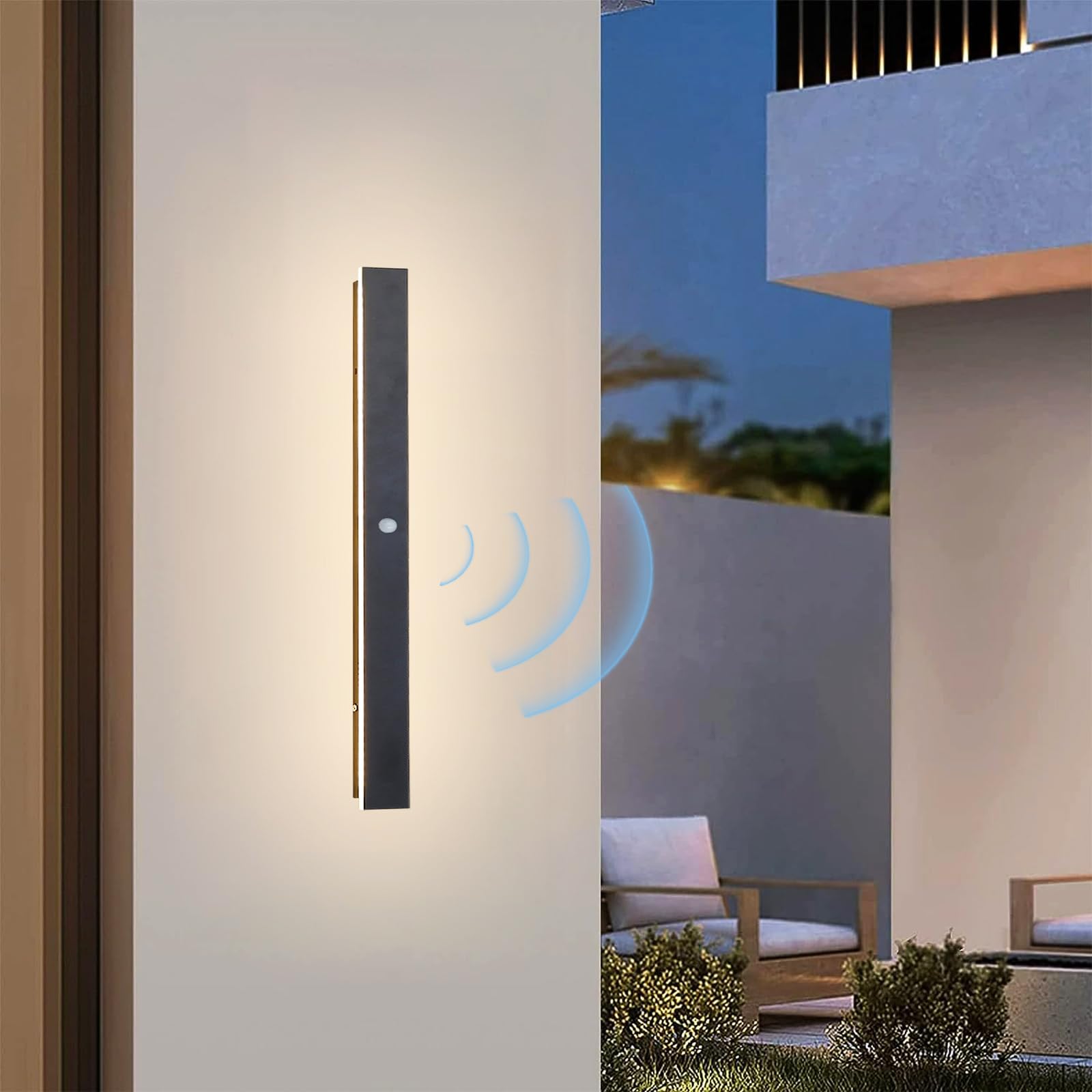 60CM LED Lampada da Esterno con Sensore Movimento Impermeabile Lunga Applique da Esterno/Interno LED Luce Parete per Terrazza Corridoio Ingresso,4000K