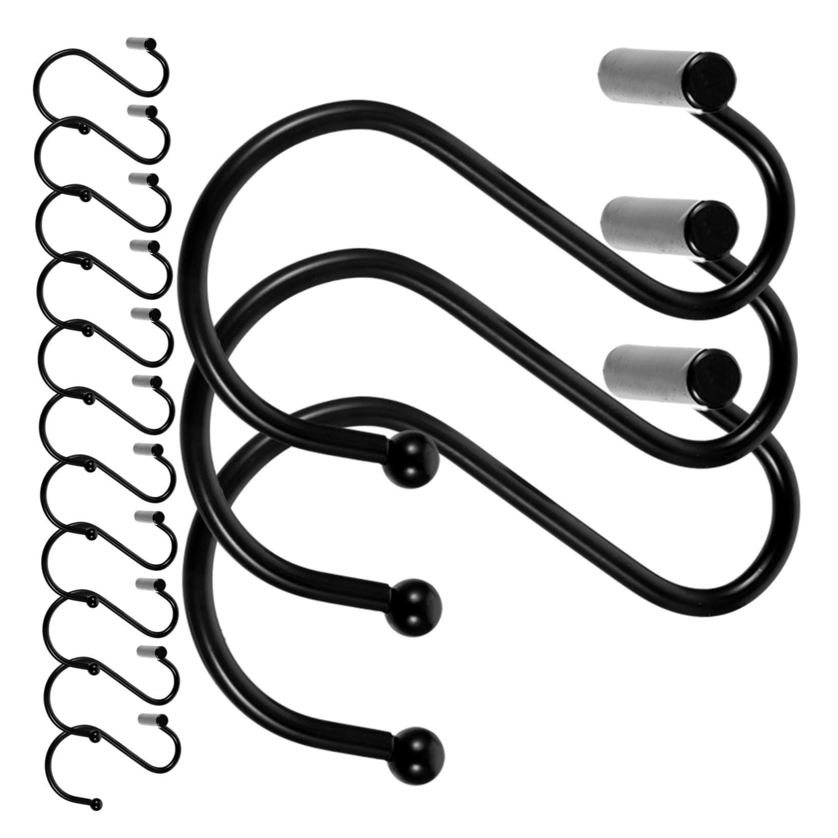 WOONEKY Embrasses de Rideaux en Fer Noir, Crochets de Fixation pour Rideaux en S, Lot de 24, pour Salle de Bain, Fixation Sûre et Solide