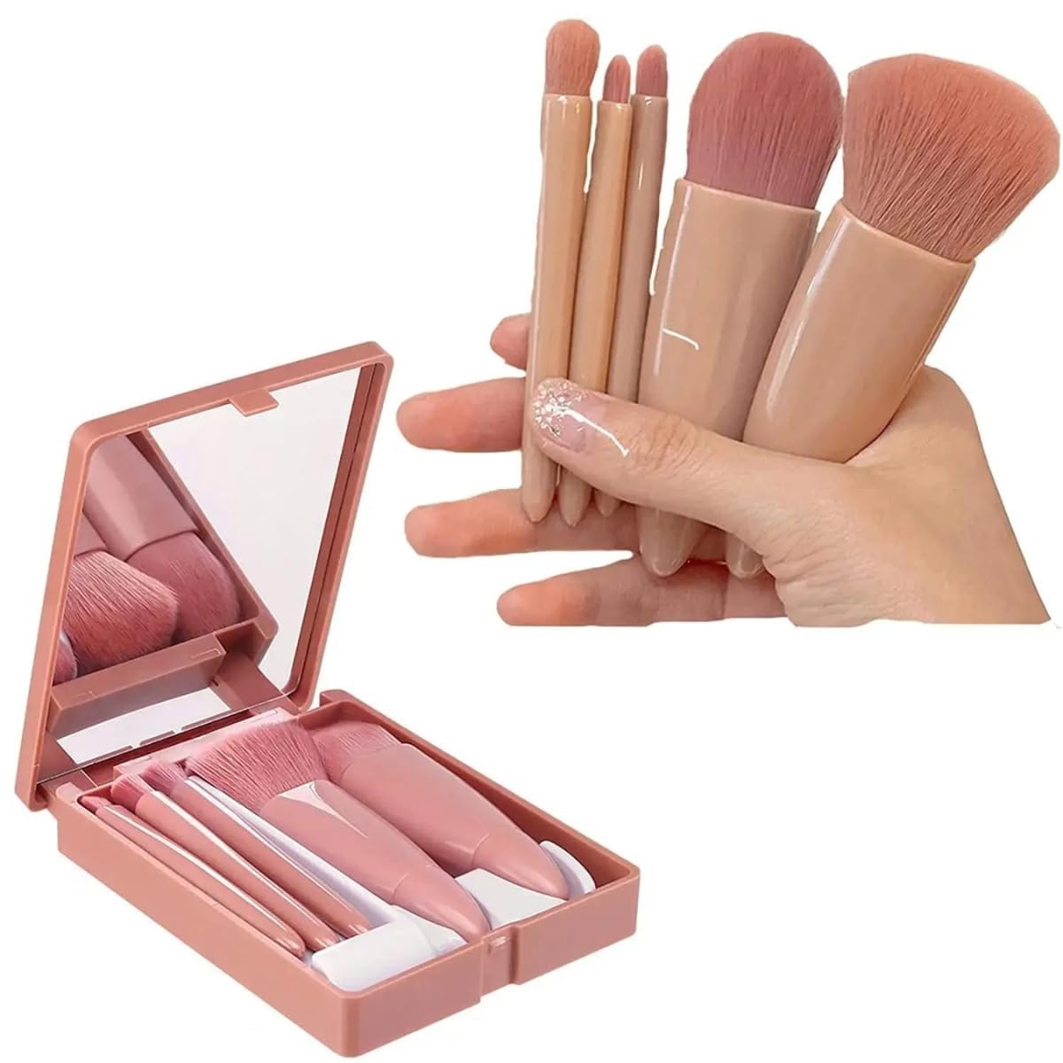 CEUTA Travel Size Makeup Brushes Set Mini Makeup Brushes, Small Complete Function Cosmetic Brushes Kit with Case and Mirror Perfect for On The Go, 5PC (Mini Multi Color)