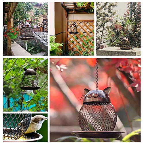 KIMCHOMERSE Wild Bird Feeder, Bird Feeder for Outside Hanging Outdoor, Heavy Duty Copper Wild Bird Feeder with Hook for Garden Yard Decoration, Cat Shaped