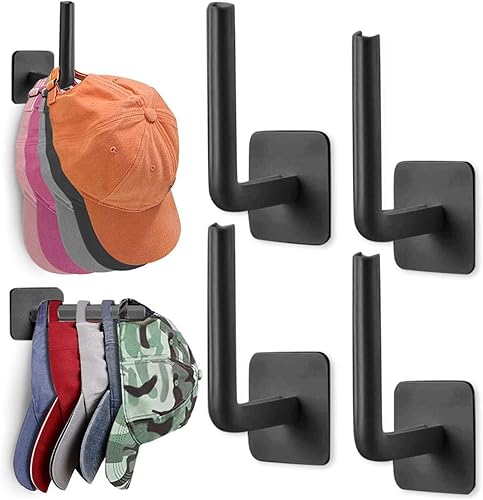 Miniatura 2 de Ganchos para gorras de béisbol de pared, 4 organizadores adhesivos para gorras de béisbol, organizador de gorras de almacenamiento para colgar