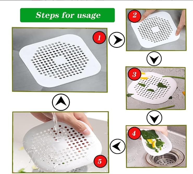 4-Piece Silicone Drain Pipe Protector Set, Including Suction Cup Type, Sink Strainer Protector, Shower Cap Catcher, Sink Strainer, and Bathroom Strainer Plug, Suitable for bathrooms and Kitchens.