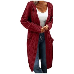 Long Cardigan Sweaters for Women Winter Casual Long Sleeve Open Warm Hooded Outwear Coat Knit Sweaters with Pockets