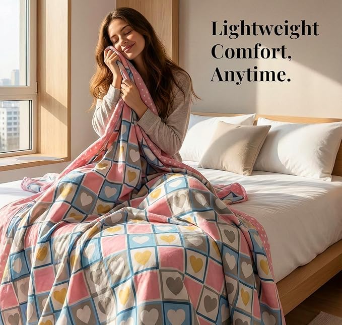 Image of Dohar Single | Double Bed Polycotton Blankets for Summer 90x100inch, 150GSM Ac Comforter and Cooling for Summer Classic Printed Design Quilt Ideal for Gifting (Heart, Double)