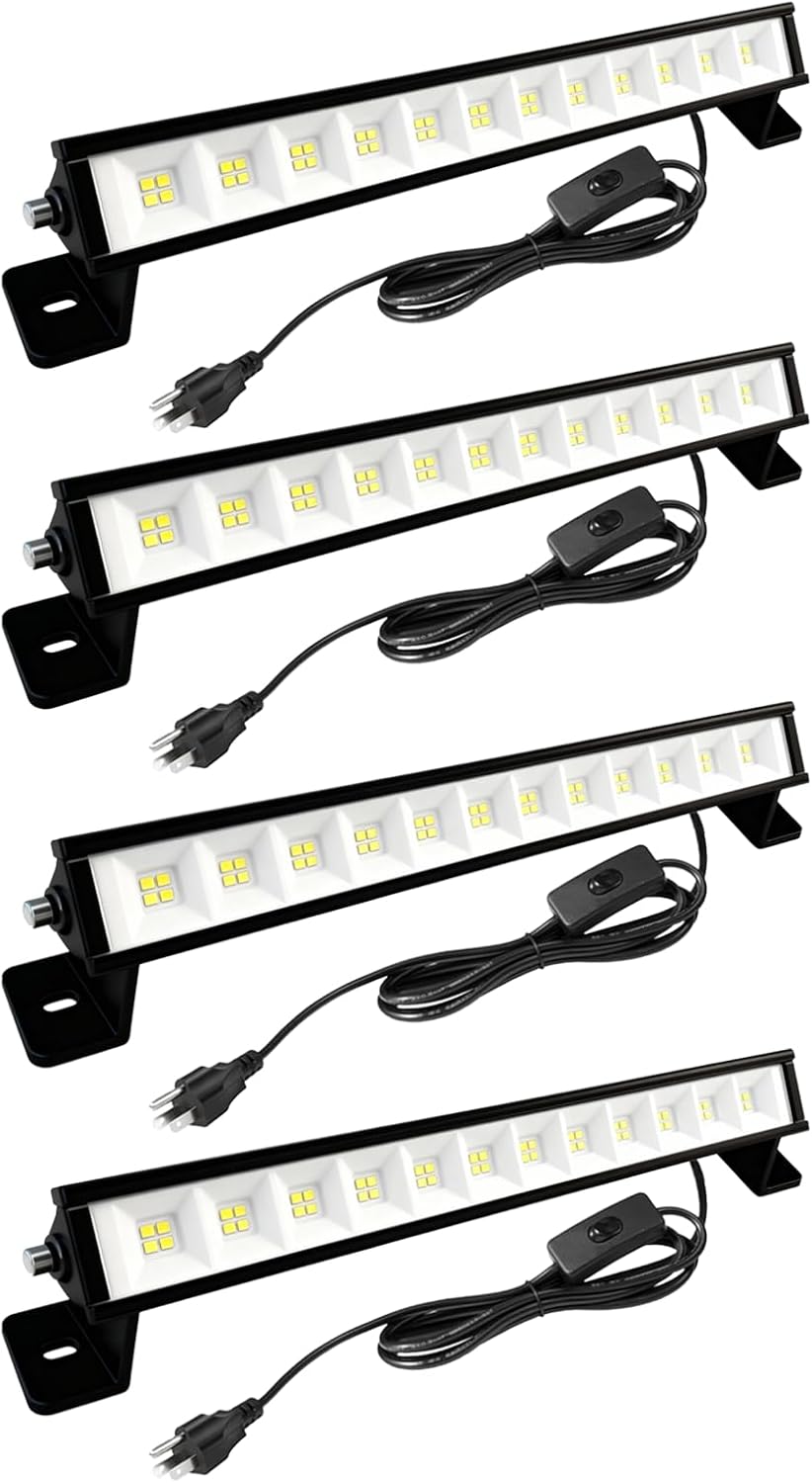 42W LED Shop Light for Garage, 4800LM 6500K Daylight, Plug in Shop Light with 4.9FT Cord & Switch, 120° Adjustable Bracket for Workshop, Basement, Utility Room (4-Pack)