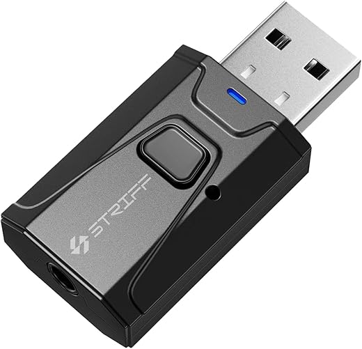 STRIFF Bluetooth Car Adapter, Mini Bluetooth 5.0 Transmitter Receiver Wireless 3.5mm Aux Jack Adapter Hands-Free Car Kit Built-in Mic for Car Aux, Home, Headphones, PC,TV and...
