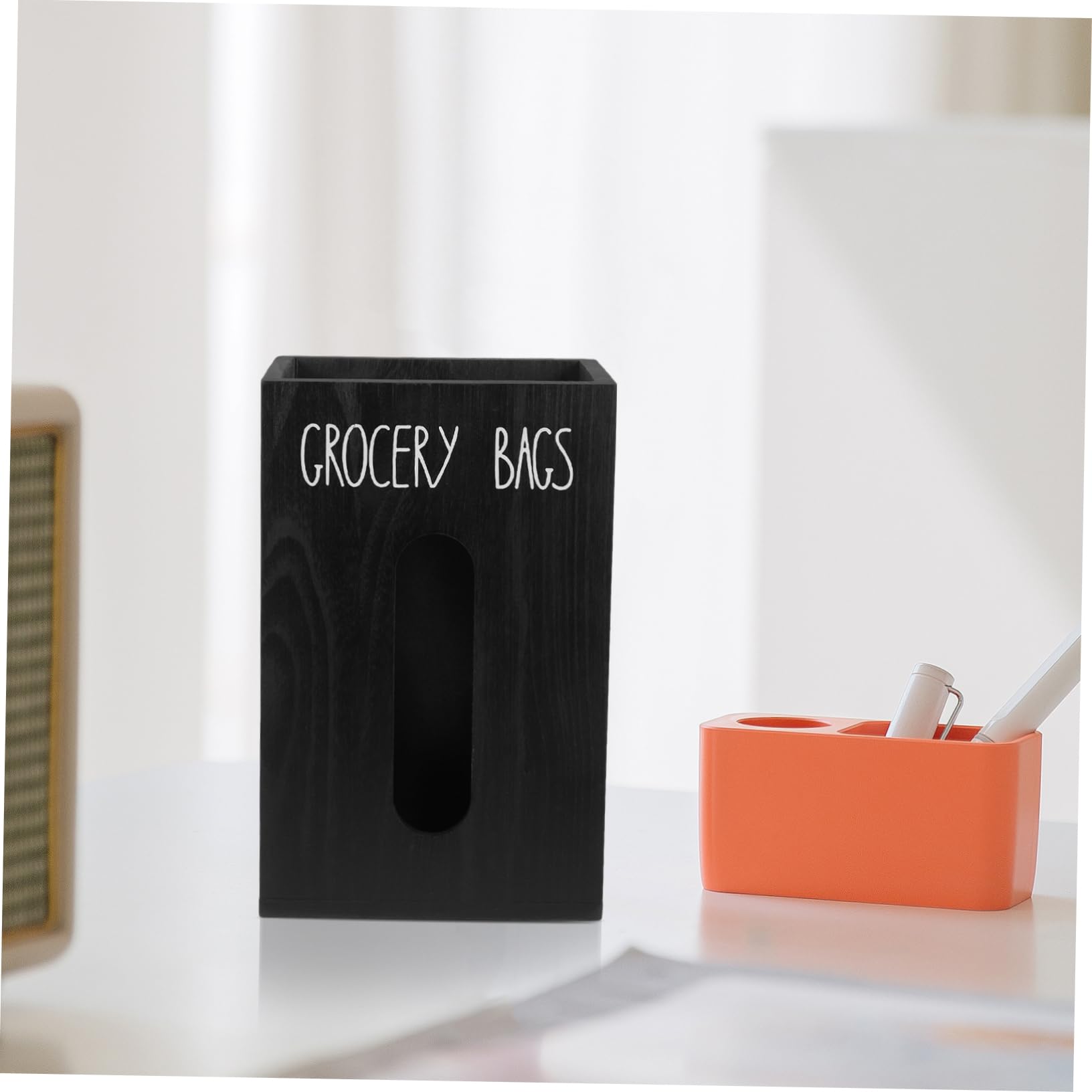 Cabilock Caja de Almacenamiento de Madera dispensador de Almacenamiento de Bolsas de Basura Almacenamiento de la Bolsa de comestibles Porta Bolsa de Basura Negro