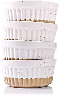 ARTHAUSEN Farmhouse White Ceramic Ramekins - Set of 4 | 8oz Stoneware Bakeware for Portion Control | Stackable Dishes for Microwave, Oven, Instapot | Essentials for Charcuterie, Steaming & Storage