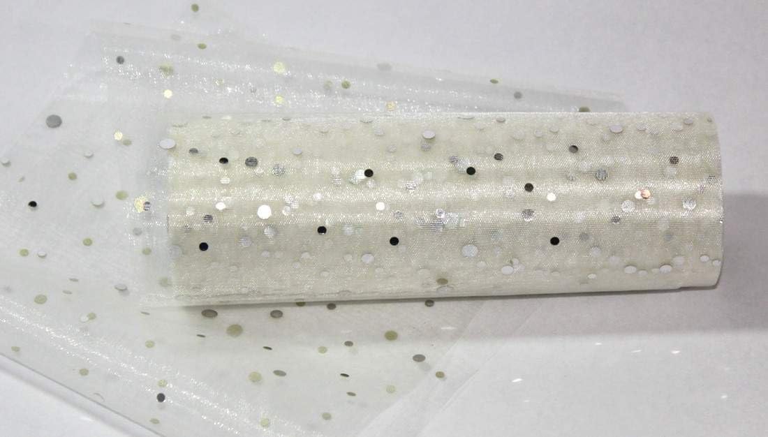 Polka Dot Printed Organza Ribbon-6" x 18 ft-IvORY