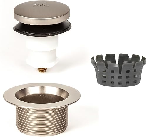 PF WaterWorks PF0920-BN Touch Tip Toe o pie actuado Ensamblaje de drenaje de bañera con junta gruesa de 115 hilos por pulgada colector de pelo