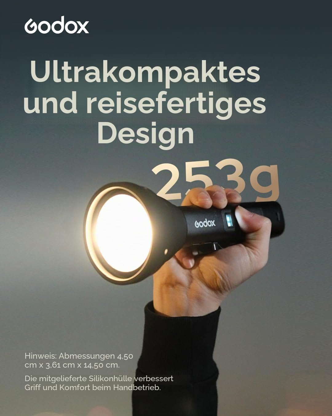 Godox FL15Bi Handheld Bi-Color LED-Videoleuchte, 2800K-6500K, 25600 Lux @0.5m, CRI 97 TLCI 98, 4750mAh USB-C wiederaufladbar, 11 FX, App-Steuerung, IP54, für Video Portrait Content Creation