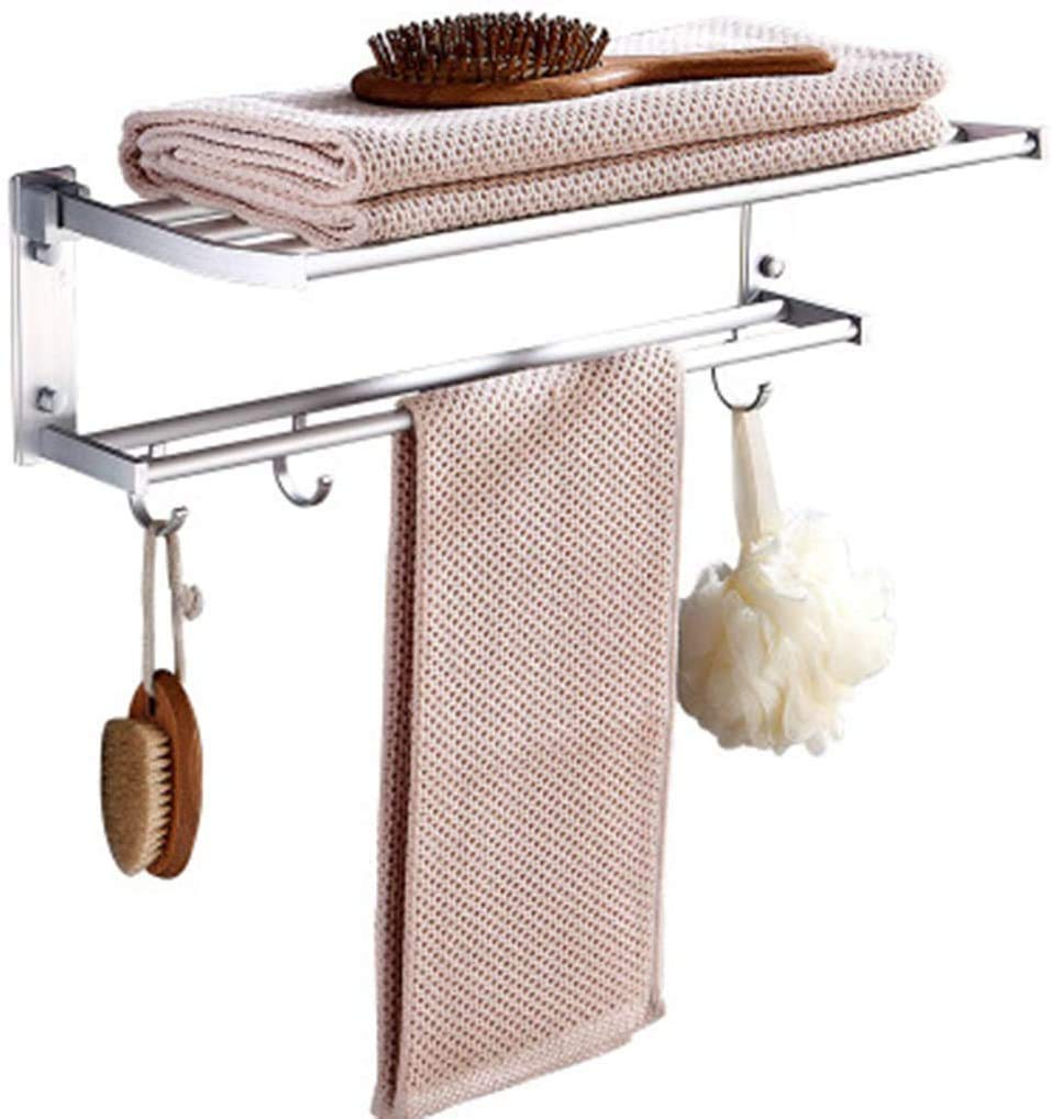 GONMDOPY Towel Rail,Towel Rack Space Aluminum Wall Hanging Towel Foldable Double Hook Bathroom Shelf Home Easy to Install/50Cm