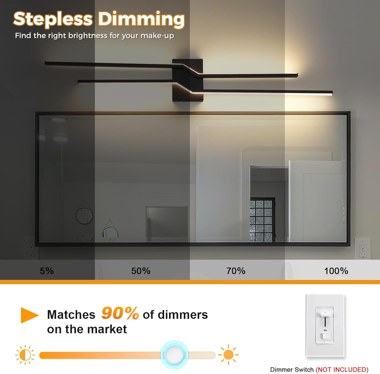 39.4 Inch Vanity Light for Bathroom Lighting Fixtures Over Mirror Black Dimmable 5CCT Vanity Lighting Fixture Modern Bath Vanity Lights Bar Wall Sconces