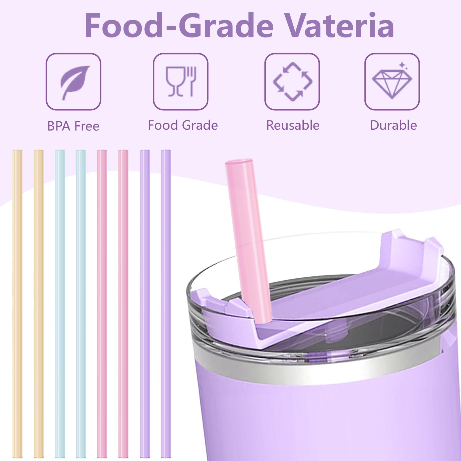 8 Pcs Colorful Reusable Straws for Stanley Cup Plastic Replacement Straws for 40oz Stanley Tumbler with Cleaning Brush - Image 3