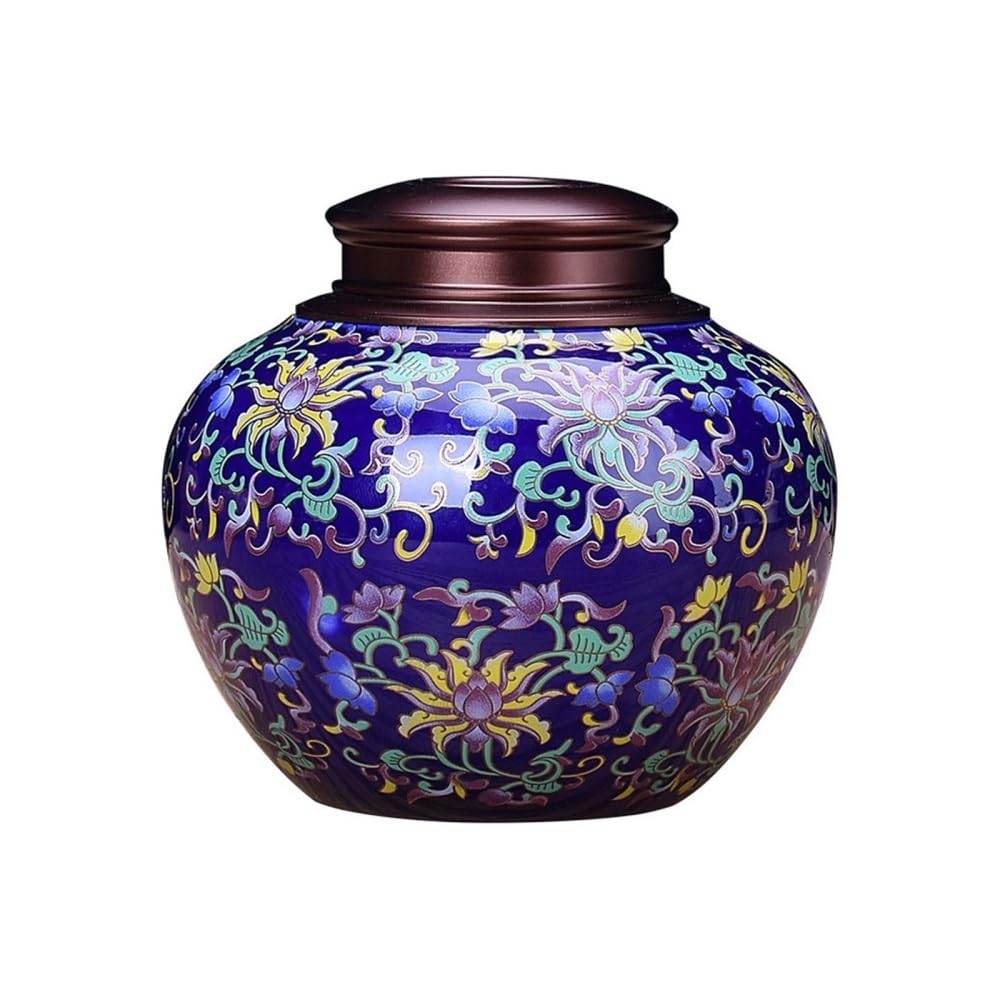 CHENGAIJIAN Tea Canister Ceramic Enamel Painted Tea Canisters Metal Lid Sealed Storage Jar Household Empty Porcelain(Blue)