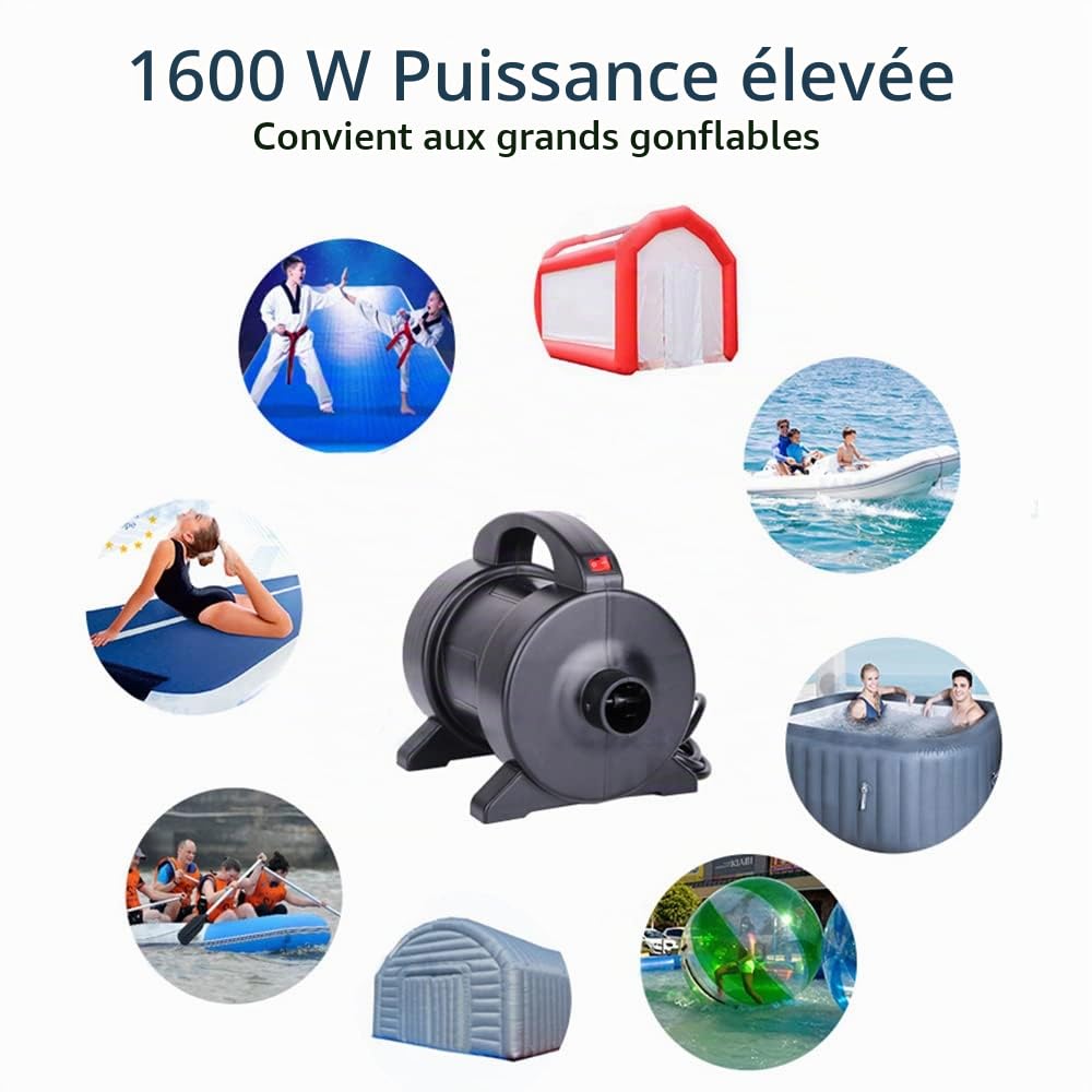 Pompe électrique portable de 1600 W - Gonflage rapide - Avec 2 buses - Pour matelas gonflable et bateau