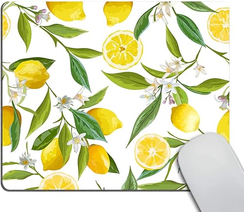Miniatura 1 de Smooffly Alfombrilla de mouse de limón personalizada, diseño de frutas de limón con flores y hojas, alfombrilla de mouse de goma antideslizante para
