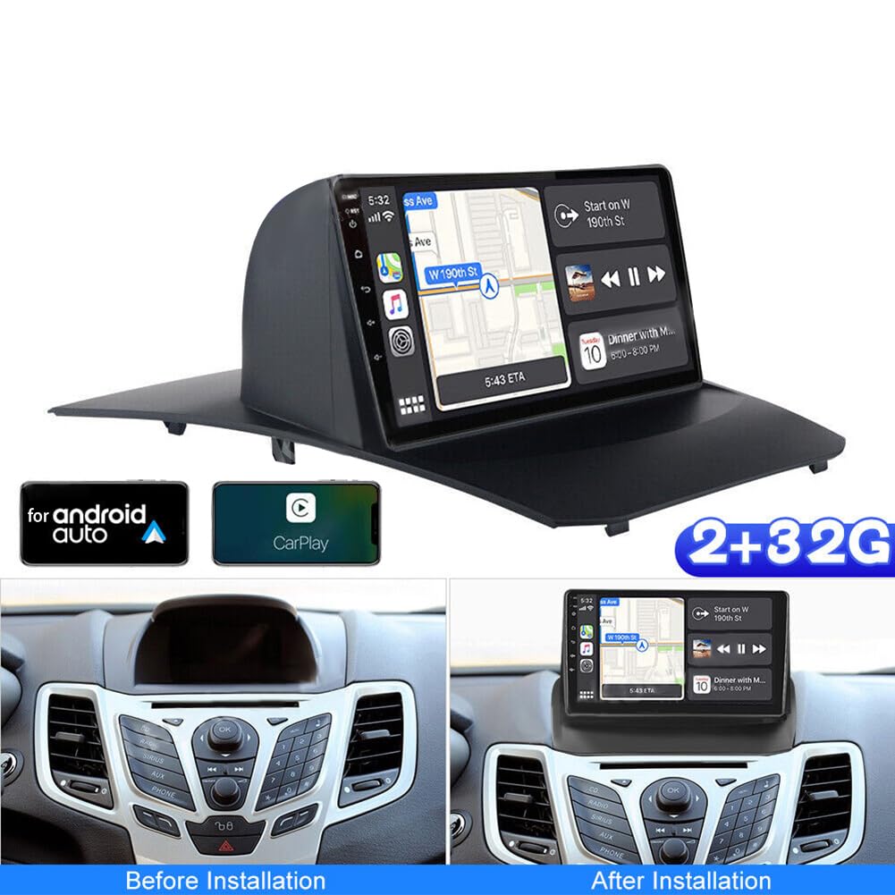 Autoradio 9" with Android 13 con 2G + 32G Navi di ricambio per Ford Fiesta MK6 2008-2016, supporta Android Auto Wireless Carplay, WiFi Bluetooth 4.0 GPS DSP USB