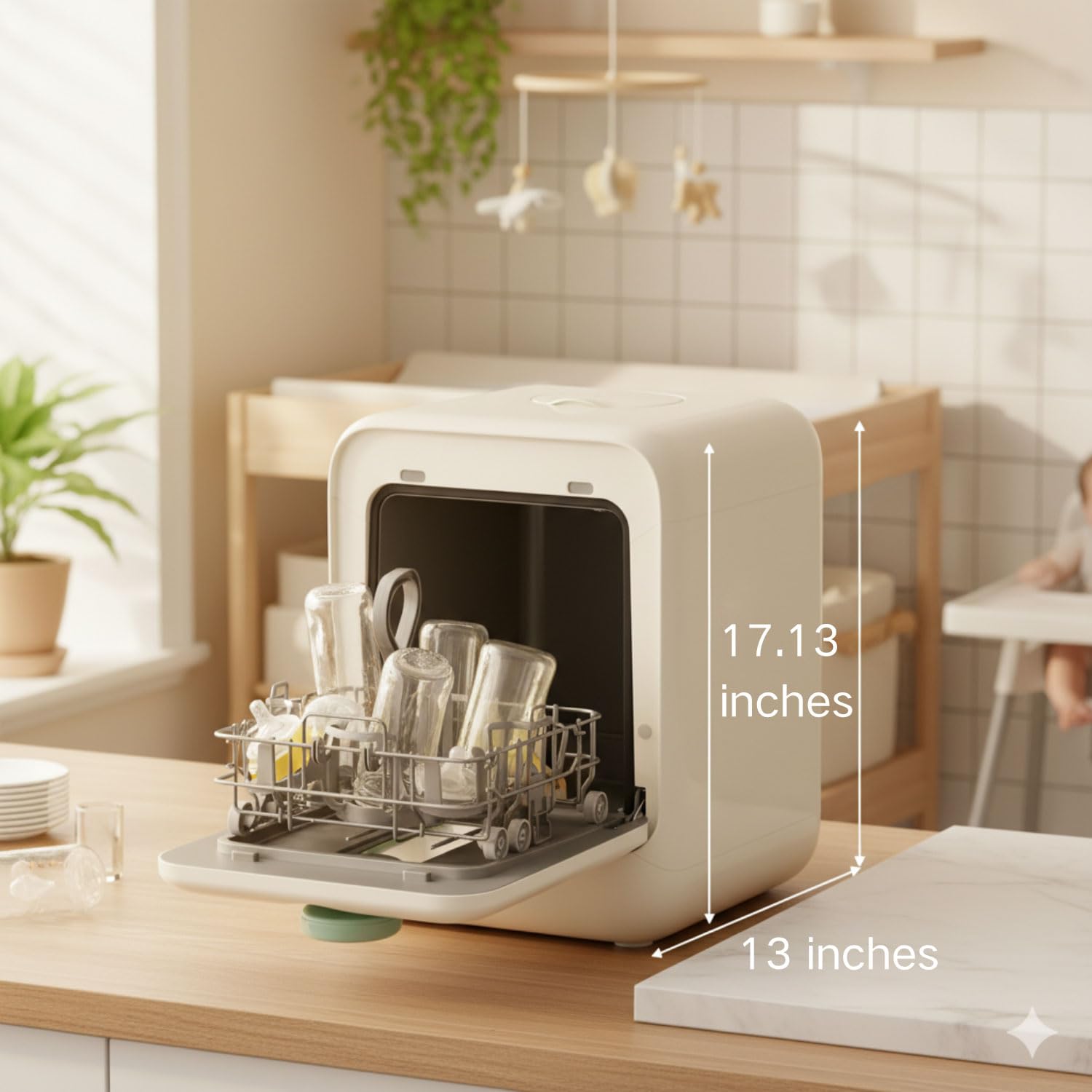 ICUIRE Babyflaschenwascher und Sterilisator und Trockner, 55-75 °C Hochtemperatursterilisation für Babysachen, 3,2 l Wassertank zum Reinigen von Flaschen, Pumpenteil, Schnuller und Schüssel