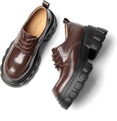 BEAU TODAY Platform Oxfords for Women, Leather Chunky Drees Shoes