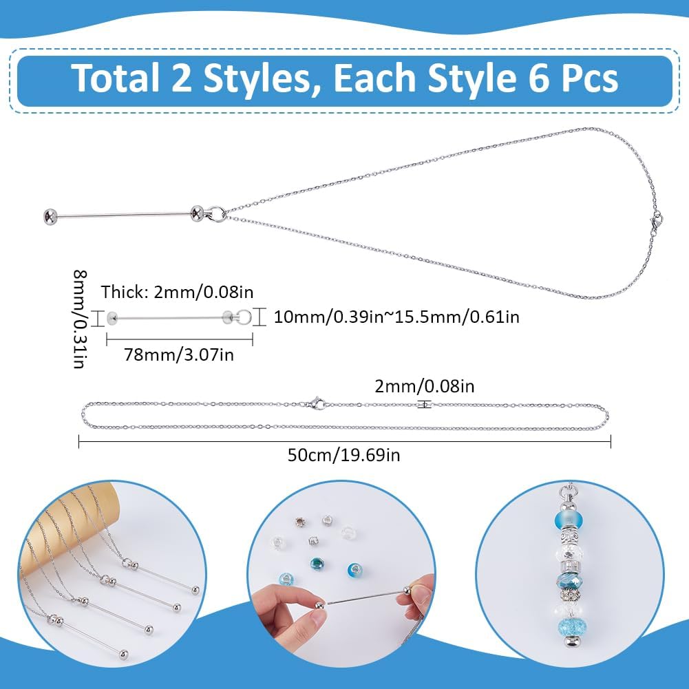 SUNNYCLUE 1 Box 12Pcs Beadable Necklace Blanks Beadable Necklaces Beadable Bars Beadable Pendant Bar Stainless Steel Chain Necklace for Jewelry Making Kits Women Adults DIY Beading Crafts Supplies