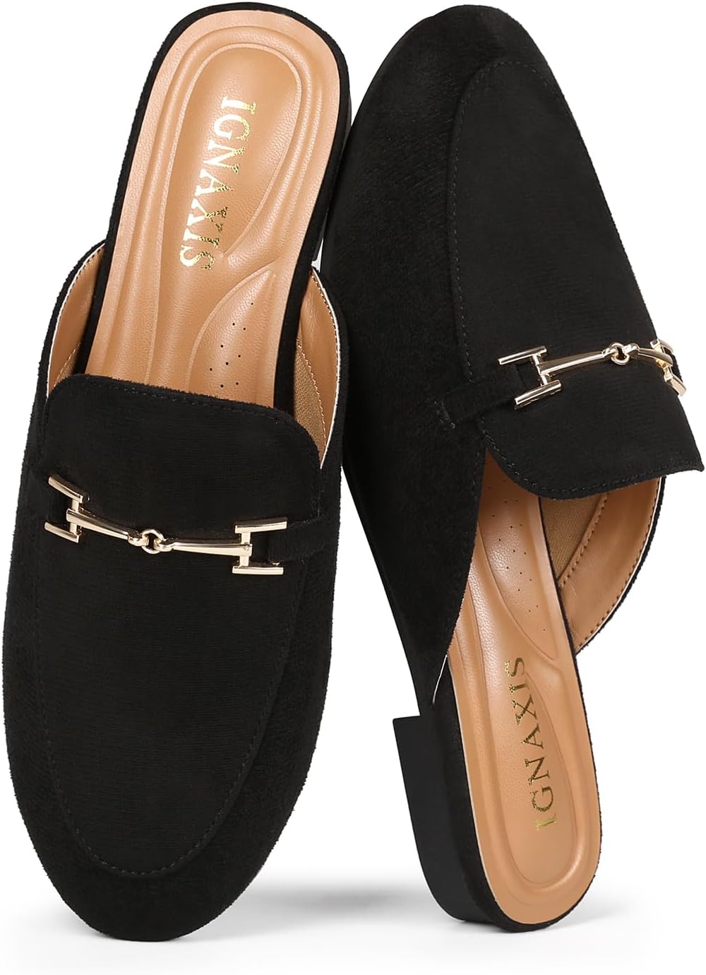 Mules for Women Flats Round Toe Womens Mules Buckle Slip on Slides Backless Loafer Shoes
