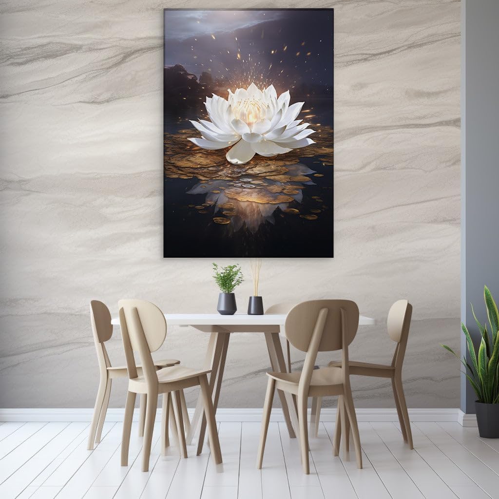 Canvas for Living room. Starry Serenity and the Blooming Lotus - Unveiling the Essence of Peaceful Evenings, 27 x 18 inch Canvas Wall Art - Contemporary Masterpieces - Modern Home Decor - 27 x18 inch