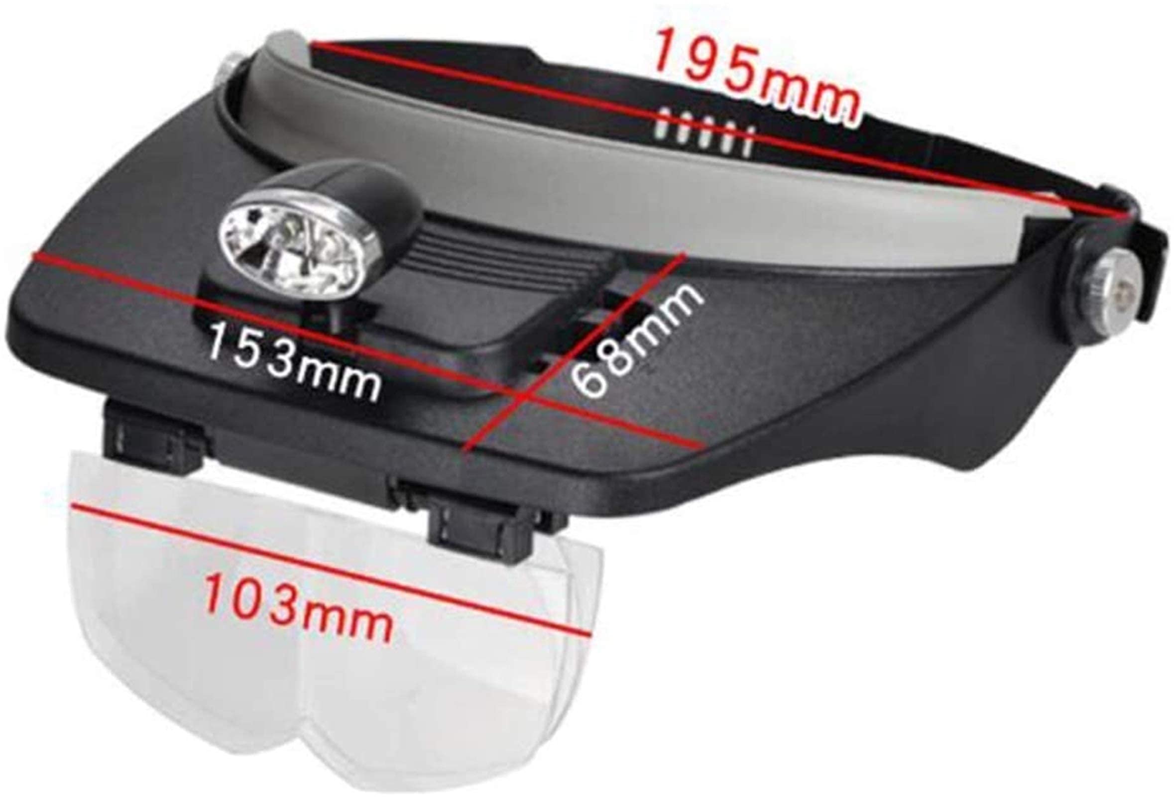 Stirnlupe, beleuchtete Lupenbrille zur Befestigung am Kopf, Stirnlupe mit 2 LEDs, Lesebrille, Freisprecheinrichtung, zum Befestigen am Kopf, Lupe für Juwelier/Uhr.