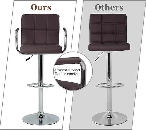Miniatura 11 de Juego de 2 taburetes de bar con reposabrazos, altura ajustable, giratorios, con parte trasera, de piel sintética, hidráulica, moderna, silla de