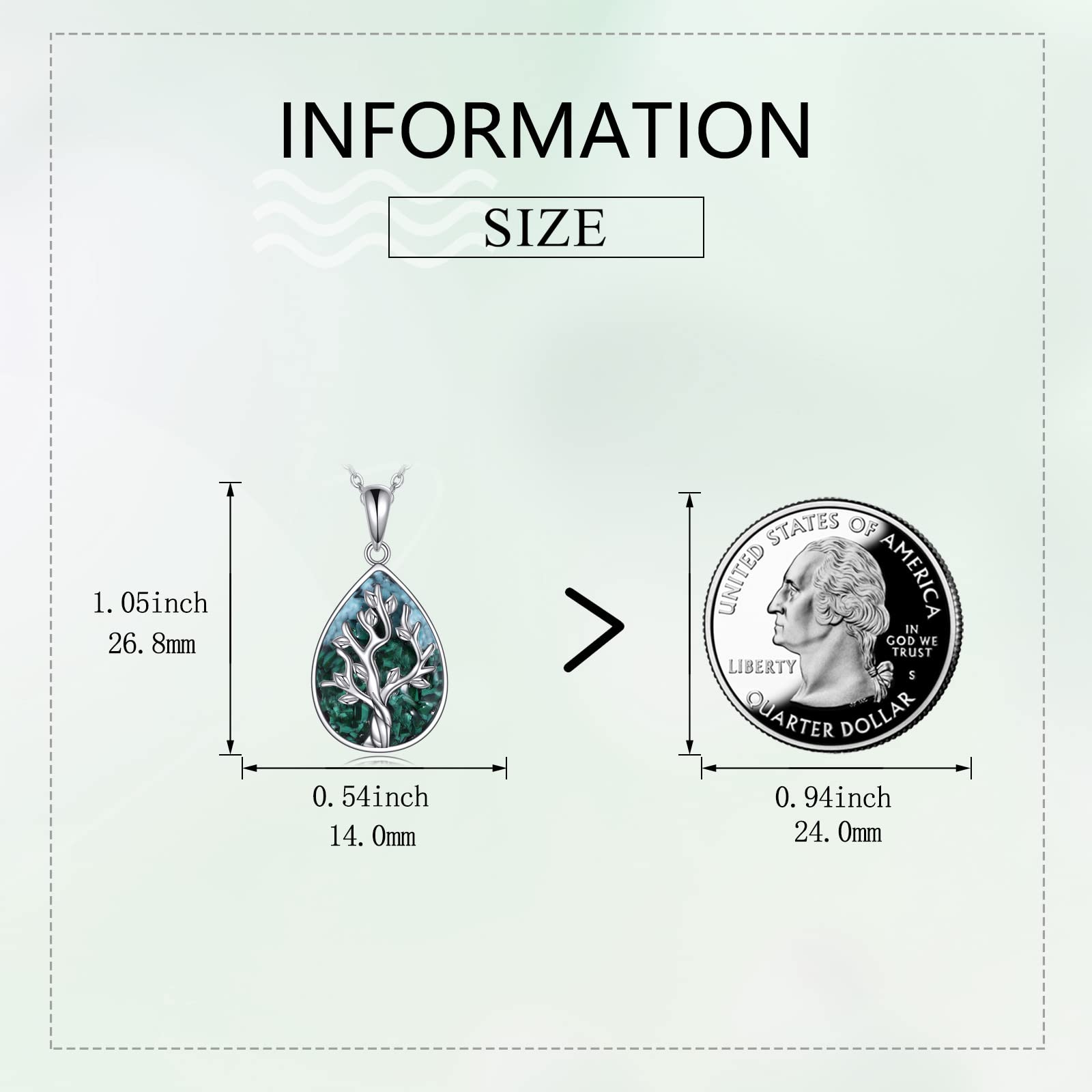 AXELUNA Malachit-Halskette „Baum des Lebens“, Tropfenanhänger aus 925er Sterlingsilber mit Malachit, spiritueller Naturschmuck für Frauen, Geschenk für Wachstum und Verbundenheit