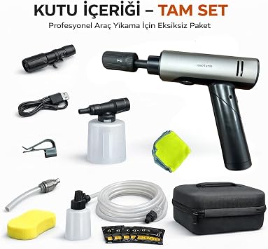 Kablosuz Basınçlı Yıkama Makinesi 203 PSI – 7800 mAh Bataryalı, 180W Motor, LCD Ekranlı, 5 Modlu Ayarlanabilir Nozul, Taşınabilir Araç Yıkama Tabancası – Köpük Tanklı