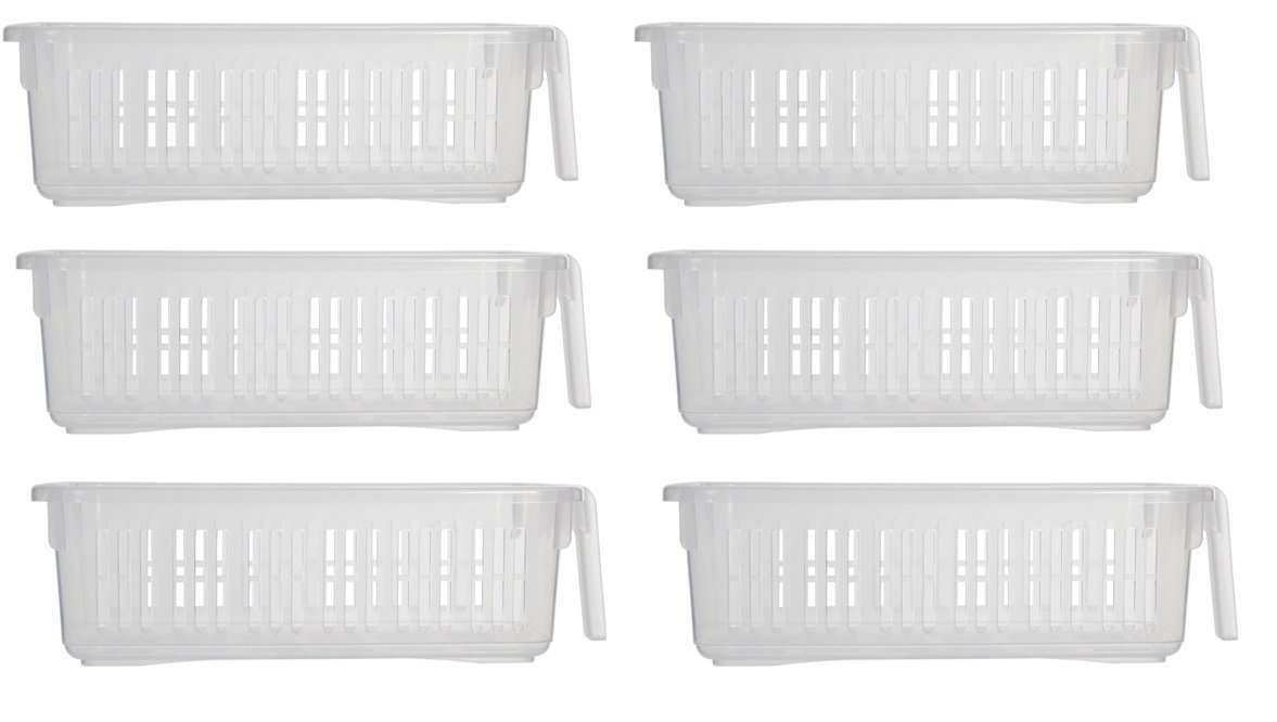 6 x Small Clear Handy Caddy Basket Shelf Cupboard Storage Basket 28cm x 15cm x 8.5