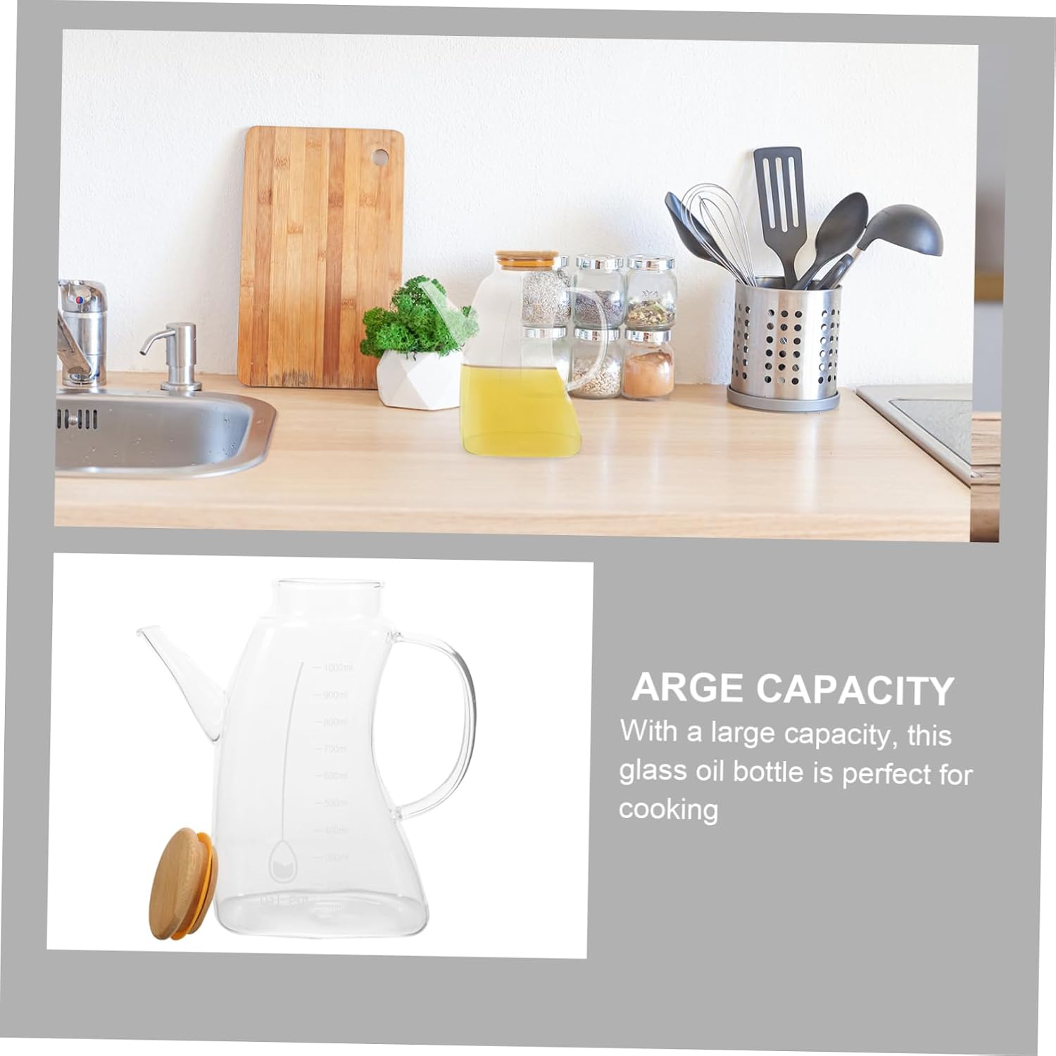 Large Capacity Glass Oil Bottle Cooking Oil Dispenser Sprayer Leakproof Sauce Bottle