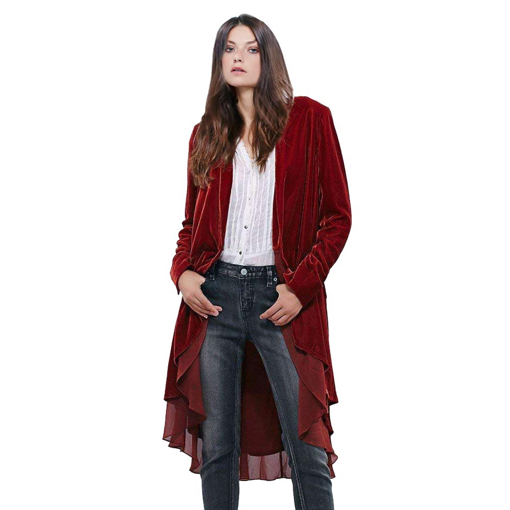 Women Ruffled Asymmetric Long Velvet Blazers Coat Casual Jackets