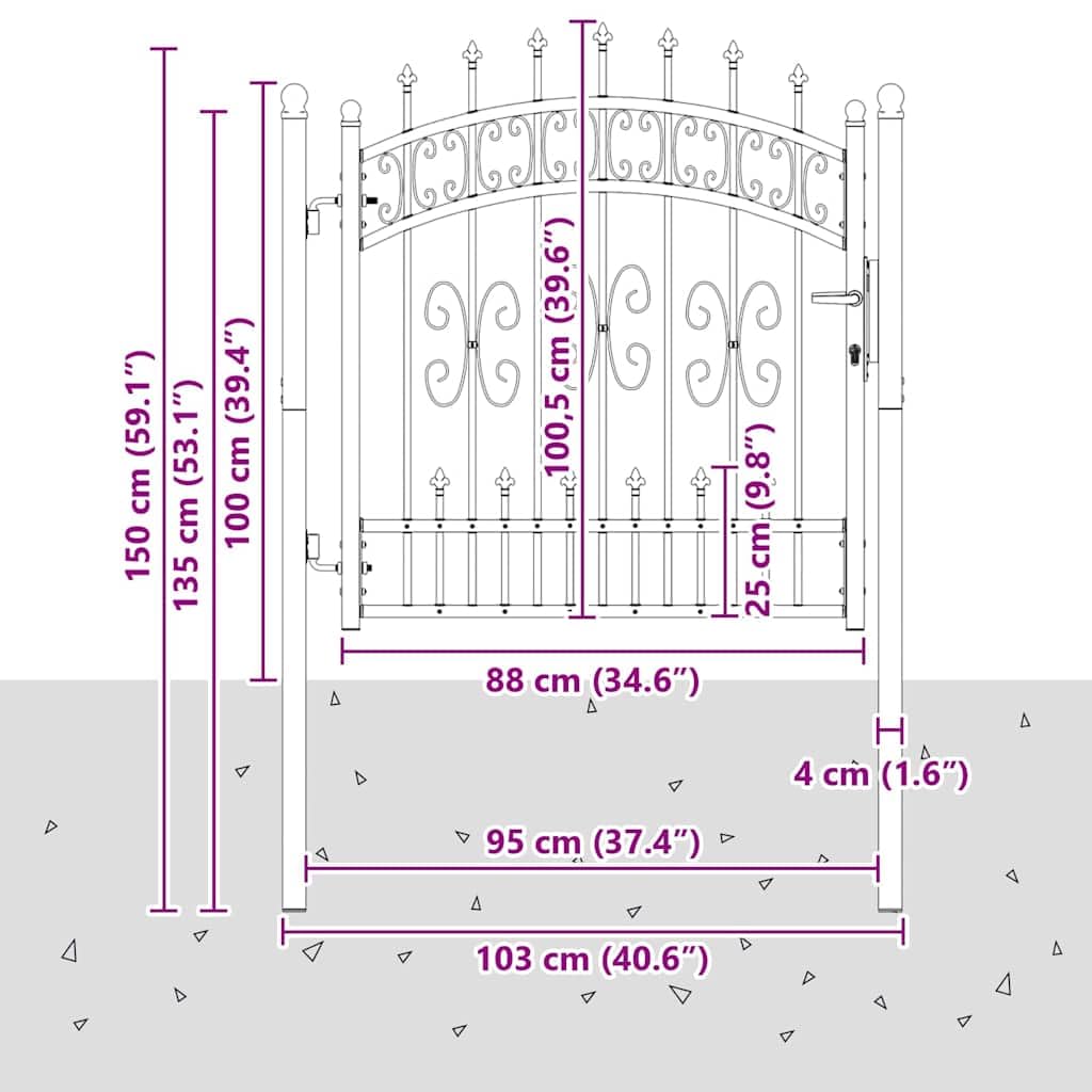 Brama ogrodzeniowa z komorą Speer-Top 103 x 142 cm stal szara, lakierowana metalowa furtka ogrodzeniowa z zamkiem sworznia przesuwnego do działki, strefy wejściowej i ogrodu przed domem