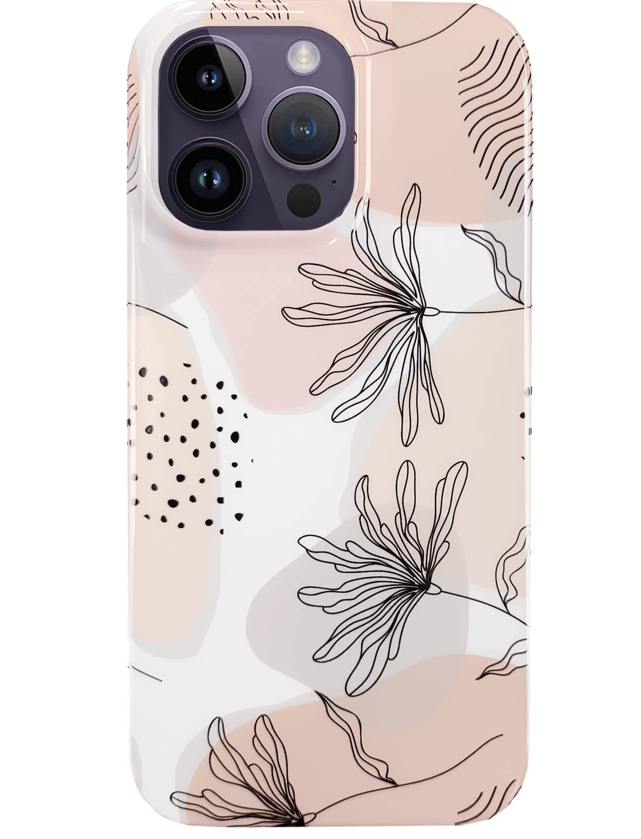 J.westiPhone 14 Pro Max Case 6.7", Boho Minimalist Abstract Line Floral Pattern, Soft TPU Shockproof Cover for Women - Leaves