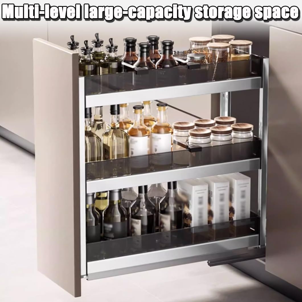 YVYKFZD Aluminum Pull Out Cabinet Organizer, 2/3 Tier Kitchen Cabinet Organizers, Extendable Cupboard Organiser Shelf, Multifunction Large Capacity Spice Rack(300,2 Tier)