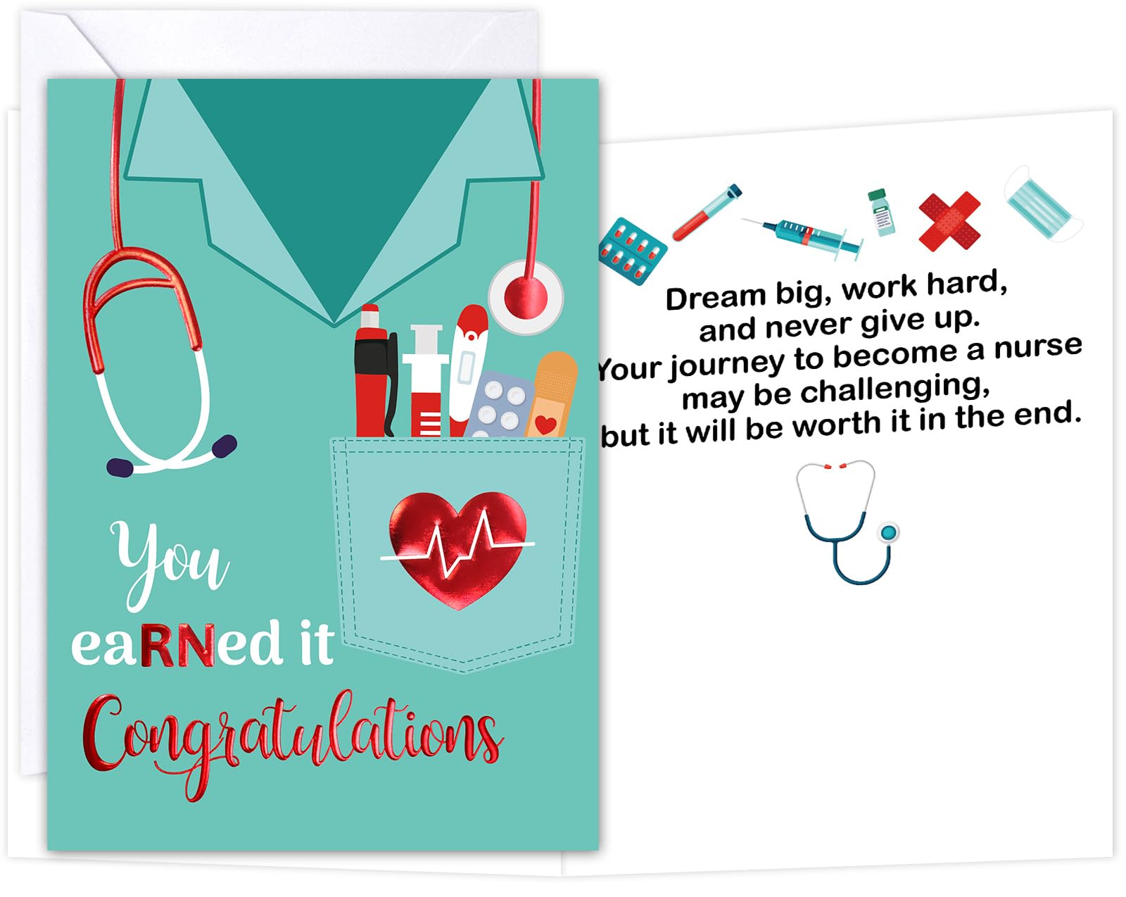 Fancy Land Foiled Nurse Graduation Card with Envelope RN Graduation Gifts for Nursing School Medical Party