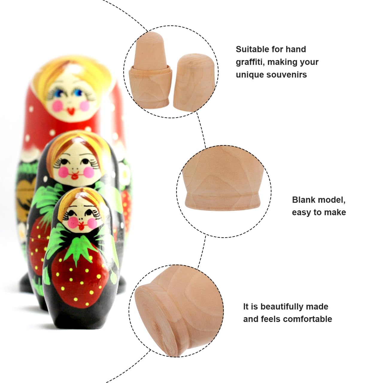 VANZACK Ensemble De PoupéE Vierge en Bois À Peindre Kit DIY Matriochka Semi-Fini pour Artisanat CréAtif Et Cadeau Personnalisé 14.5X7X7 Cm