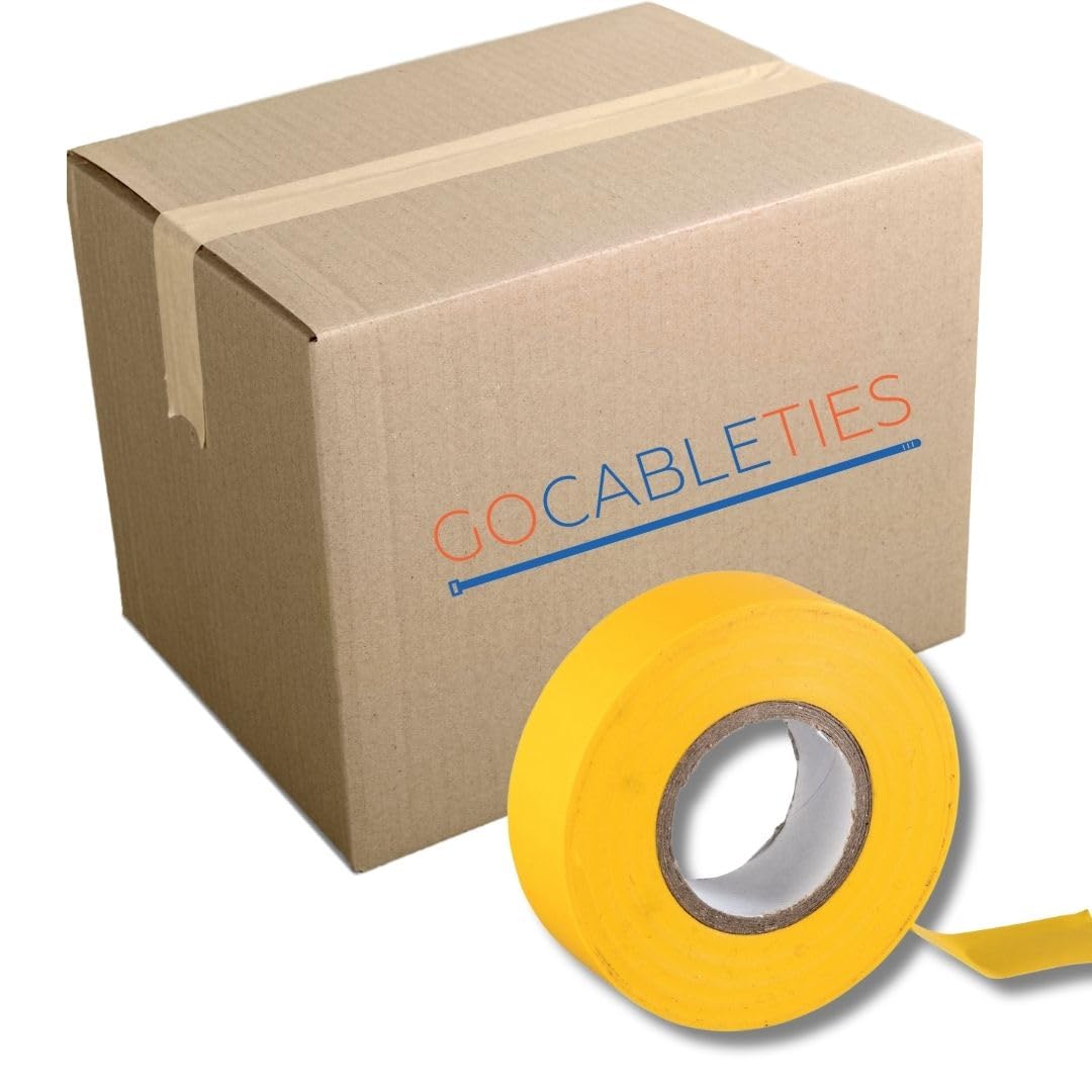 Gocableties Yellow Electrical Tape, 19mm x 20m, Bulk Box of 50 Rolls, Strong Self-Adhesive PVC Insulation Tape for Insulating, Repairing and Protecting Electrical