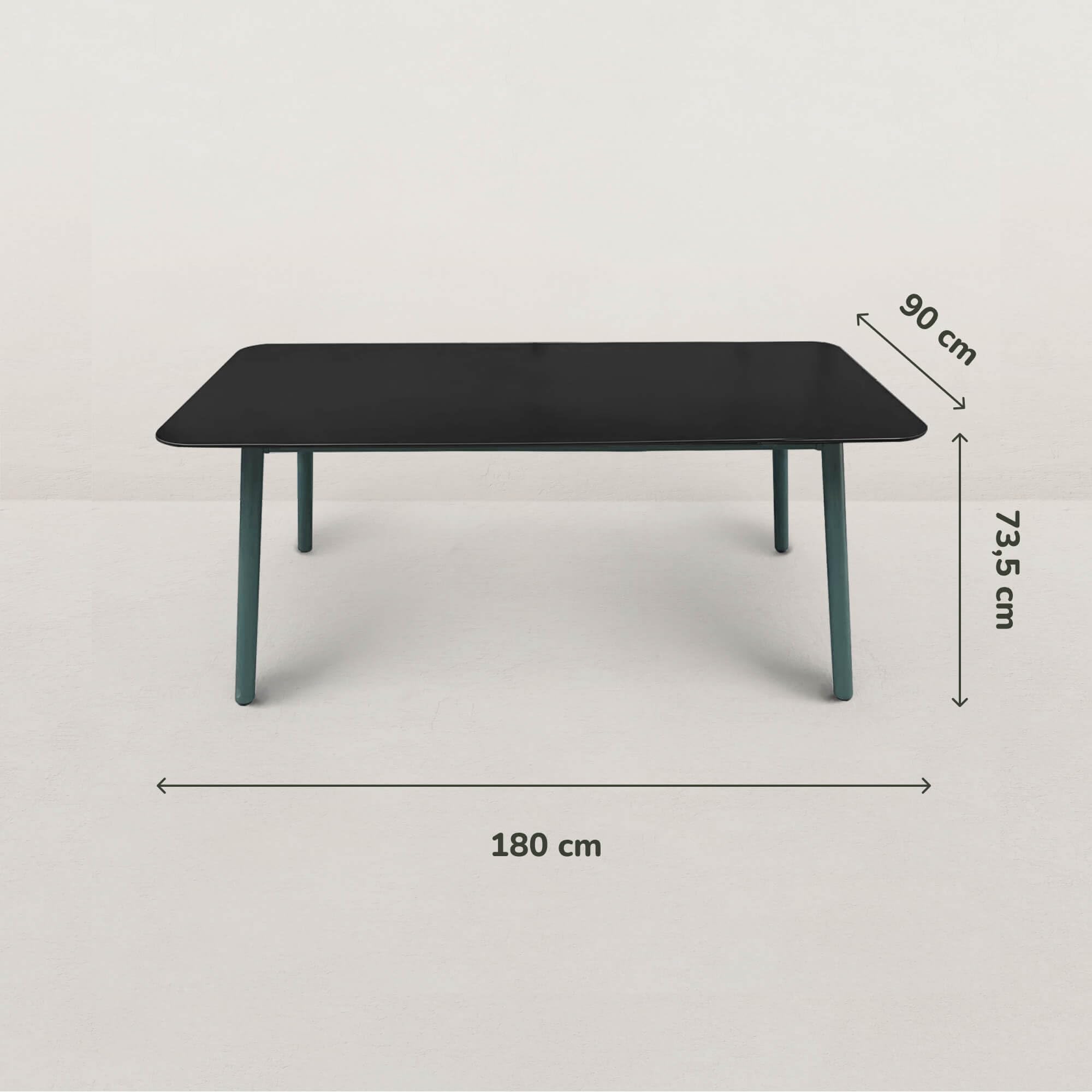 JJ. Table de Jardin Aluminium et Céramique 180cm Jade - 6/8 pers. Facile et Rapide à Monter Plateau de 180 x 90cm : Idéal pour 8 convives Structure des Pieds en alu Bleu océan