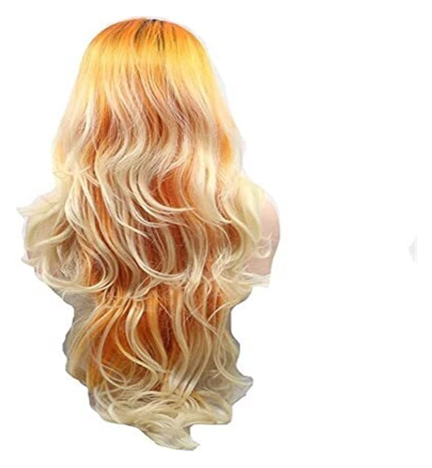 Perücke Damen Persönlichkeit Synthetische Langer Teil Wellige Perücke Ombre Orange Blonde Lockige Perücke Multi Bunte Perücken Perücke für Tägliche Party Cosplay